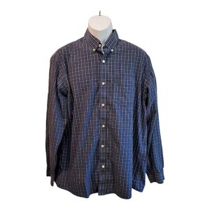 Men's Navy Eddie Bauer Wrinkle Free Relaxed‎ Fit Shirt Size L